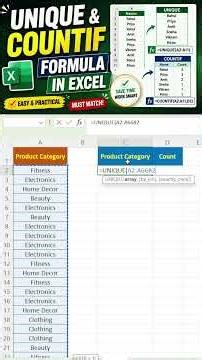 How to use UNIQUE & COUNTIF Formula together inexcel#shortvideo #shortsvideo#shortsfeed#shortsvideo