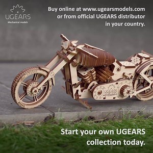 Graceful and bold, the Bike VM-02 carries the true spirit of the road. Explore the moving mechanism, set the bike in motion, and proudly display it on a center stand. https://ugearsmodels.com/bike.html | Ugears