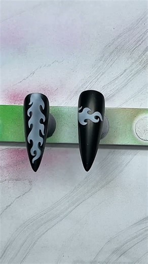 Purple Flames on Black nails Airbrush nail art #simplenails #airbrushnails #naildesign #nailart