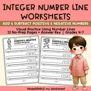 Integer Number Line Worksheets – Add & Subtract Positive & Negative Numbers