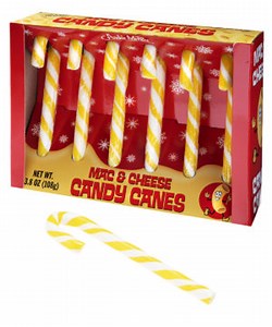 Mac & Cheese Candy Canes: Crazy candy canes with cheesy pasta flavor.
