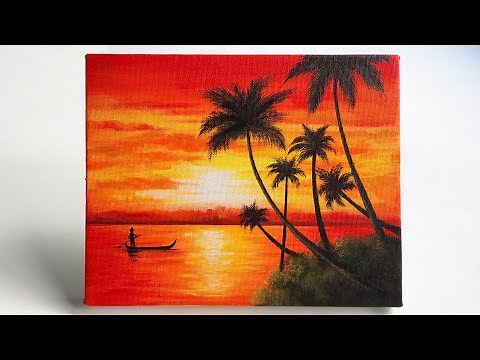 Easy sunset painting / painting for beginners / step by step acrylic painting tutorial