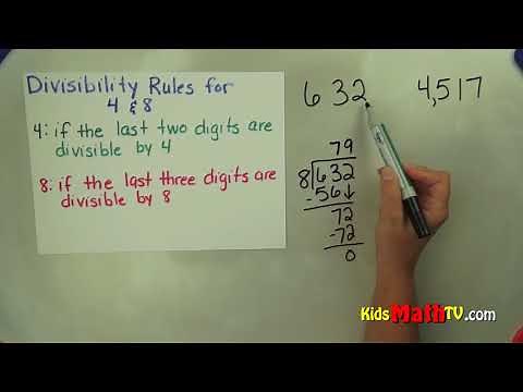 Divisibility rules for dividing numbers by 4 and 8 video tutorial