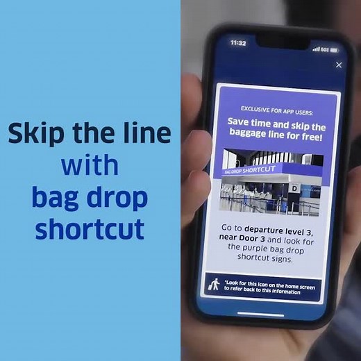 If you have the United app, checking your bags has never been easier or faster! Just check your bag when you check-in on the app and then look for the bag drop shortcut area (it's purple!) at all of our hub airports: Chicago O'Hare, Denver, Houston, Los Angeles, New York/Newark, San Francisco and Washington Dulles. | United