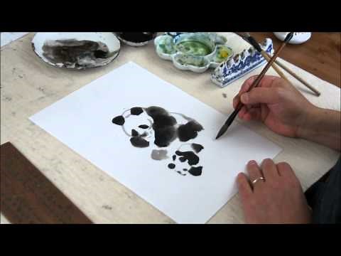 Panda Bears - How to Paint Animals in Sumi and Watercolor Tutorial(HD)
