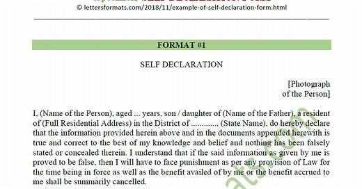 Example of Self Declaration Form - Templates / Formats