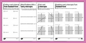 Finding x and y Intercepts From Standard Form Worksheet for 6th-8th Grade