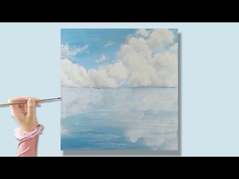 How to Paint Clouds with Acrylics for Beginners | Fluffy Clouds Acrylic Painting