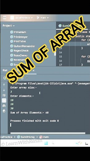 💡 Sum of Array Elements in Java | Simple & Easy Tutorial!#coding #learnwithrehan #javaprogramming