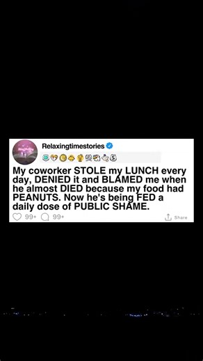 39K views · 589 reactions | My co-worker stole my lunch every day, denied it and blamed me when he almost died because my food had peanuts. Now he's being fed a daily dose of public shame. #reels #askreddit #redditstories #reddit #redditposts #aita #redditstorie | Viral Way 3.5 | Facebook