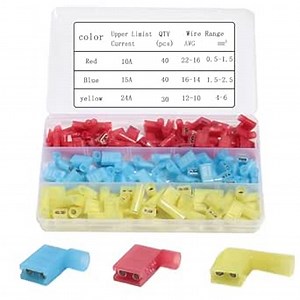 Right Angle Spade Connector 22-18/16-14/12-10AWG Nylon Insulated Quick Disconnect Flag Red/Yellow/Blue 90 Degree Wire Terminal Electrical Set