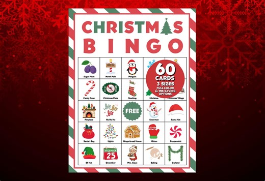 Christmas Bingo, 60 Christmas Bingo Cards, Christmas Party Games, Christmas Activity for Kids, Printable Holiday Game, Classroom Activity - Etsy