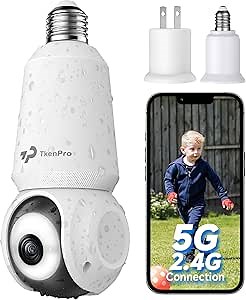 2K Light Bulb Security Cameras Wireless Outdoor, 5G&2.4G WiFi Cameras for Home Security Outside Indoor, IPX6 Waterproof, 360° Motion Tracking and Human Detection, Security Camera Outdoor