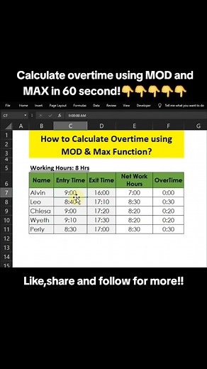 Learn how to compute overtime in 60 second using Mod And max function ...