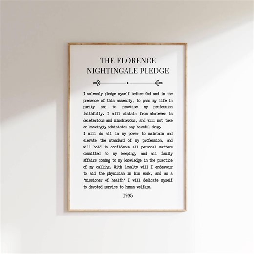 Florence Nightingale Pledge Printable Vintage Nurse Oath Wall Art Inspiration Medical Decor Nursing Graduation Gift Poster Typography as Art - Etsy