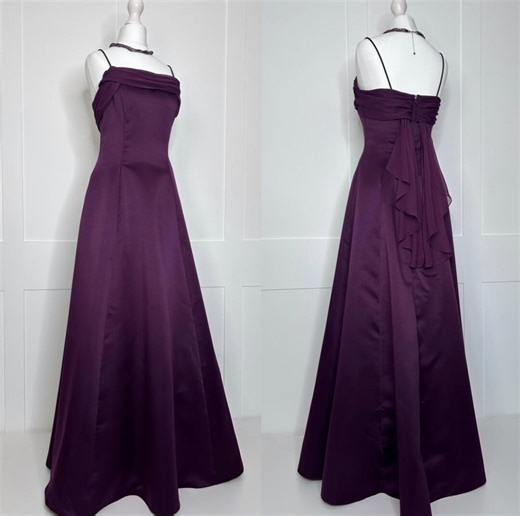 Vintage Prom Dress, Retro Graduation, Y2K Purple Cowl Neck, Satin, Prom, Party, Formal, Evening, Cruise, Ball, Special Occasion Dress UK 8 - Etsy