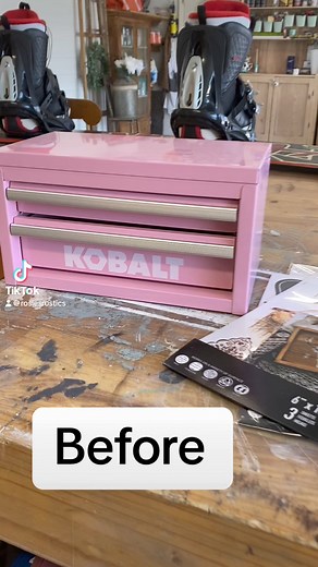 Before and after of this kobalt mini tool box from @lowes link in bio. #ad #lowespartner #lowesfinds #loweshomeimprovement #tool #tools #toolbox #pink #diy #diycrafts #crafts #jewelrybox #makeupstorage #kobalt #foryoupage #fyp | Rosie's Rustics