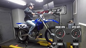 Yamaha’s YZ450F doesn’t churn out the highest peak figures on the dyno but it’s an absolute monster on the track, due in part to its reverse cylinder head design. | Dirt Rider Magazine