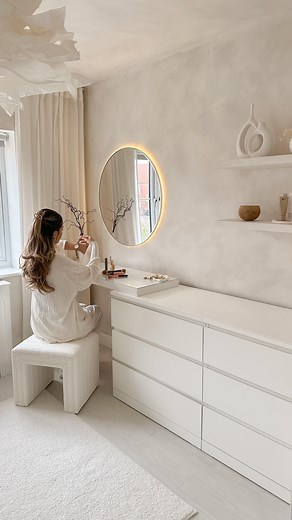 Sandra Ashton on Instagram: "IKEA Dressing table hack 🤍💫 I get so many question about my dressing table so I thought I would show you exactly how I created this. Got this project I used MALM furniture from @ikeauk I used two sets of the MALM 3 drawers and then the MALM dressing table. It is so simple to create this table: 1. Attach only one of the MALM dressing table legs. 2. Adjust the table height: •Since the dressing table is slightly lower than the drawers, I needed to extend its height. •