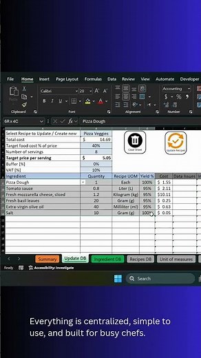 Calculate Recipe Costs Automatically with This Excel Tool! 👨‍🍳📊 #shorts