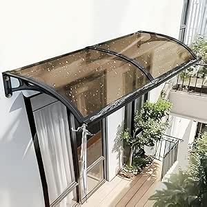 Awning for Door Entrance, Window Awnings Exterior with Aluminum Bracket Polycarbonate Board, Patio Balcony Porch, Uv Rain Snow Protection, with Drainage Channels, Brown 60x100cm/24x39in