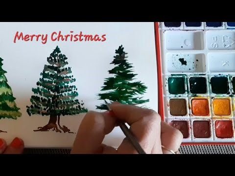 3 Ways watercolor Christmas tree painting for beginners | Watercolor art holiday cards and doodles