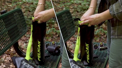 Pelican Marine IP68 Waterproof Dry Bag 2L - Roll Top Waterproof Backpack w/Phone Case/Pouch - Boating & Kayak Accessories - Essentials for Camping Swimming Beach Fishing Rafting Travel - Black/Yellow