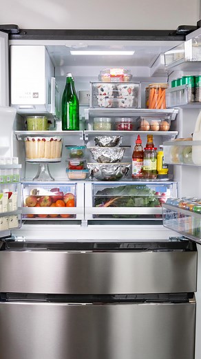 Frigidaire on Instagram: "That SnackZone though 👀 I can’t decide if that’s my favorite feature or if the Custom-Flex® Temp Drawer is the winner. This fridge really is incredible! It can fit up to 35 bags of groceries, has a freshness system that keeps food fresher for longer, and the flip-up and sliding shelves make customizing your organization a breeze. Learn more about the @frigidaire Gallery 4-Door French Door Fridge at the link in our bio. #frigidaire #kitchenhacks #refrigerator"