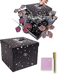Butterfly Explosion Gift Box, Exploding Gifts Box with 4Pcs Butterflies, Flying Butterfly, Surprise Gift for Birthday, Christmas, Wedding, Thanksgiving,Black