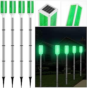 Macarrie 4 Pcs Solar Powered Driveway Markers Reflective Lights Driveway Reflectors on Poles for Snow Road Outdoor Yard Entrance (Green)