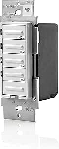 Leviton Decora 1800W Incandescent/20A Resistive-Inductive 1HP Preset 10-20-30-60 Minute Countdown Timer Switch, Faceplates Included, LTB60-1LZ, White/Ivory/Light Almond