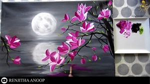 4.7K views · 70 reactions | Acrylic moon light night Painting - Tree of Magnolia | DIY & Crafts | Facebook