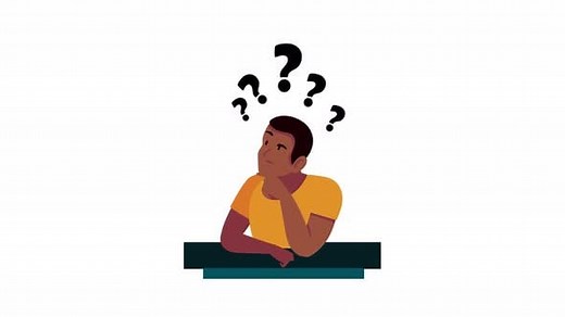 Animated Flat Design Thinking Man with Question Marks
