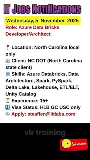 Azure Data Bricks Developer/Architect (November 5, 2025)