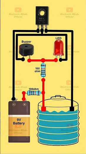 Simple Water Tank Overflow Alarm Circuit Using D882 Transistor #diy