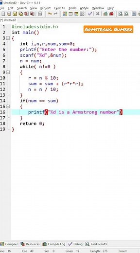 Program to check Number is Armstrong or not in C programming language | ‪@codingexplorer9465‬