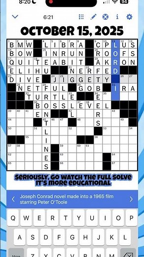 New York Times Crossword Puzzle Quick Solve 10/15/25 #newyorktimesgames