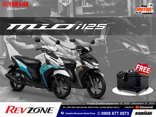Looking for your next ride? 😎 Choose your favorite Yamaha Mio and enjoy awesome freebies! 🔹 Mio i 125 / Mio i 125S / Mio Gravis 125 – FREE Topbox & Bracket 🔹 Mio Fazzio 125 – FREE Yamaha Half-Face Helmet Hurry, limited-time offer! 🏁 📌Easy process Online Application, which can be send Link or Template thru Messenger or Email. For more info you may contact: Justin: 0908-877-0873 or you may visit us here at: National Hi-way Brgy. Macabling, Santa Rosa, Laguna beside Shell Gasoline Station. #mi