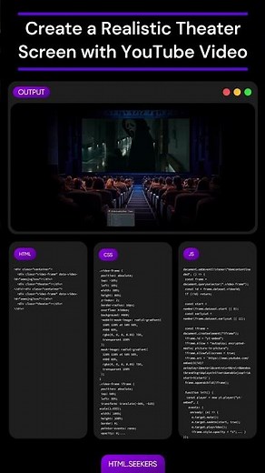 🎬 Create a Realistic Theater Screen with YouTube Video using HTML, CSS & JS! 🍿✨