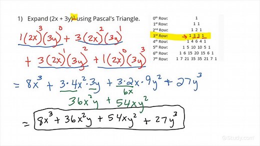 How to Expand Binomials Using Pascal's Triangle | Precalculus | Study.com