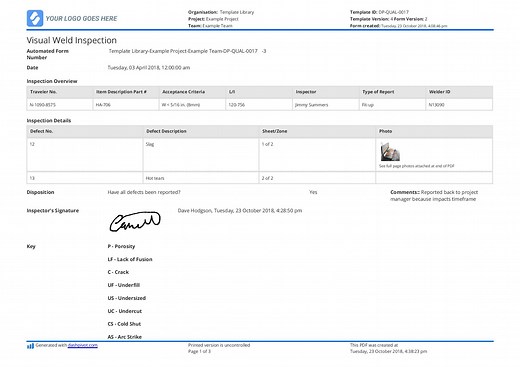 Visual Weld Inspection template - Better than PDF and excel