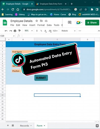 Part 3: Automated Data Entry Form in Google Sheets like a pro #googlesheets #googlesheetstips #hacks #quicktutorial #xyzbca #excel
