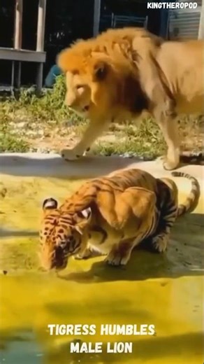 Lion versus Tiger (Muscle comparison) - Tigress humbles Male Lion
