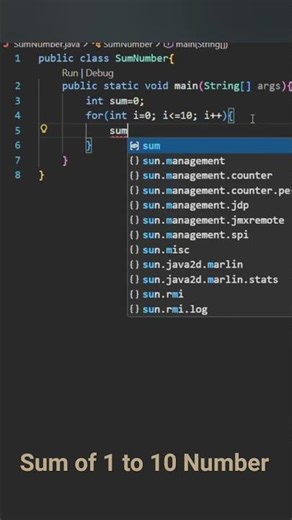 Sum of 1 to 10 Number using Java programming #java #shorts #coding #viralshorts