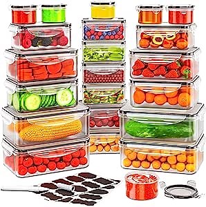 Food Storage Container with Lid (22 Lids & 22 Containers) - Airtight Leakproof Plastic Kitchen Organization Set Reusable Microwave/Freezer/Dishwasher Safe Meal Prep Container with Label & Pen