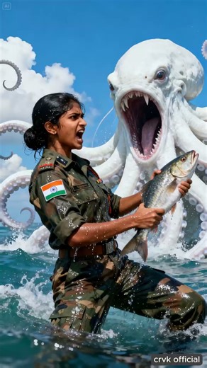 Indian lady soldier saves grandfather from giant kraken 😭 #ai #army