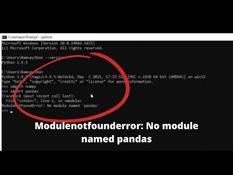 modulenotfounderror no module named 'pandas' | How to install pandas from cmd