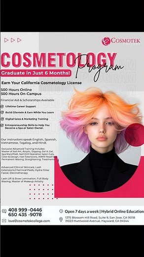 Graduate in 6 Months! 💇‍♀️💅 Get your CA Cosmetology License + Pro Skills + Career Support!