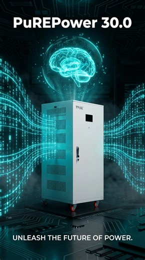 PuREPower 30.0 — The All-In-One Power Revolution India’s first 30 kWh intelligent power system combining an Advanced Lithium-ion battery, 33 kVA Inverter, and 36 kW Hybrid Solar — All-In-One product. ✅ AI-driven 5th Gen BMS ✅