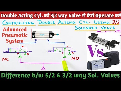How to Operate Double Acting Cylinder using 3/2 way Solenoid Valve । Difference b/w 5/2 & 3/2 valve.
